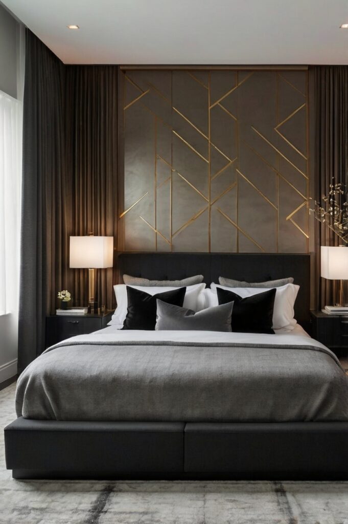 A modern small room designed as an aesthetic bedroom with contemporary furniture and a monochromatic palette.