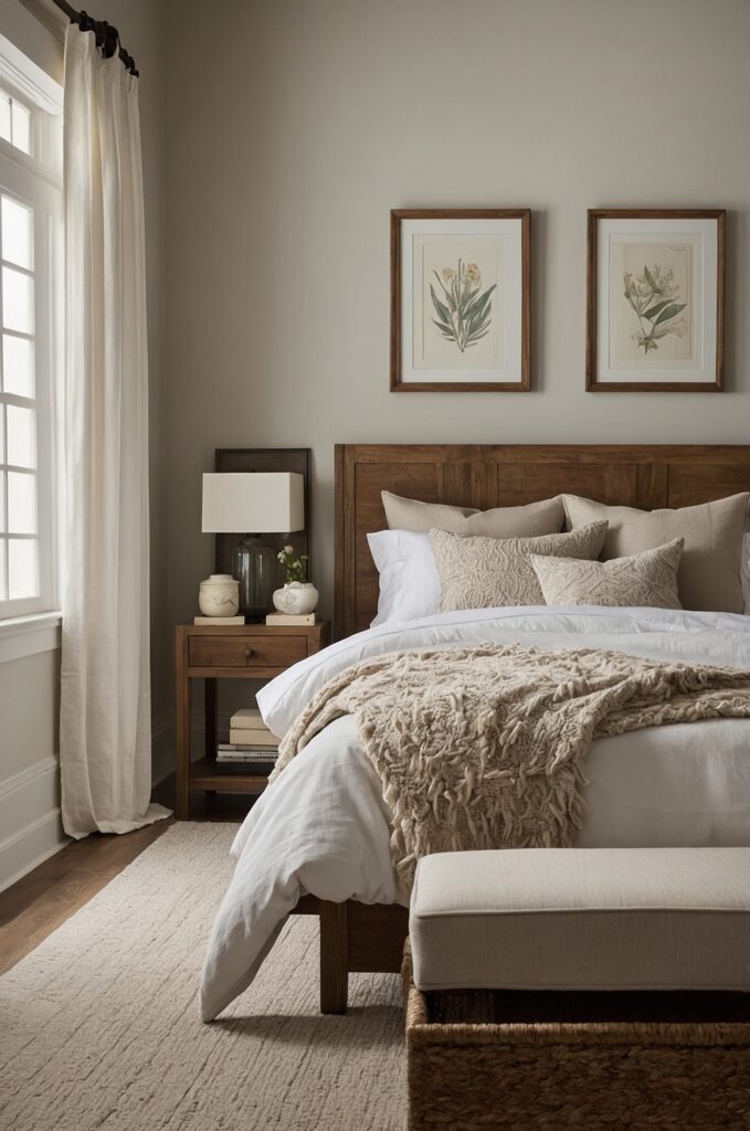 A neutral small bedroom with soft colors, simple furniture, and minimal decor.