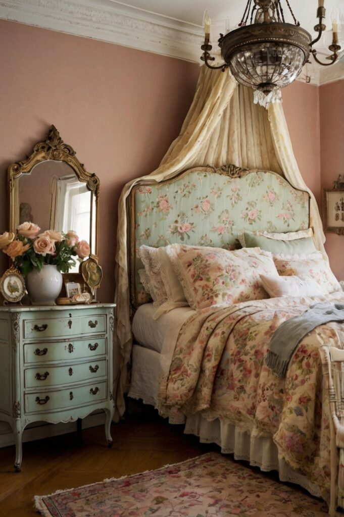 A vintage small room designed as an aesthetic bedroom with retro furniture and nostalgic decor.